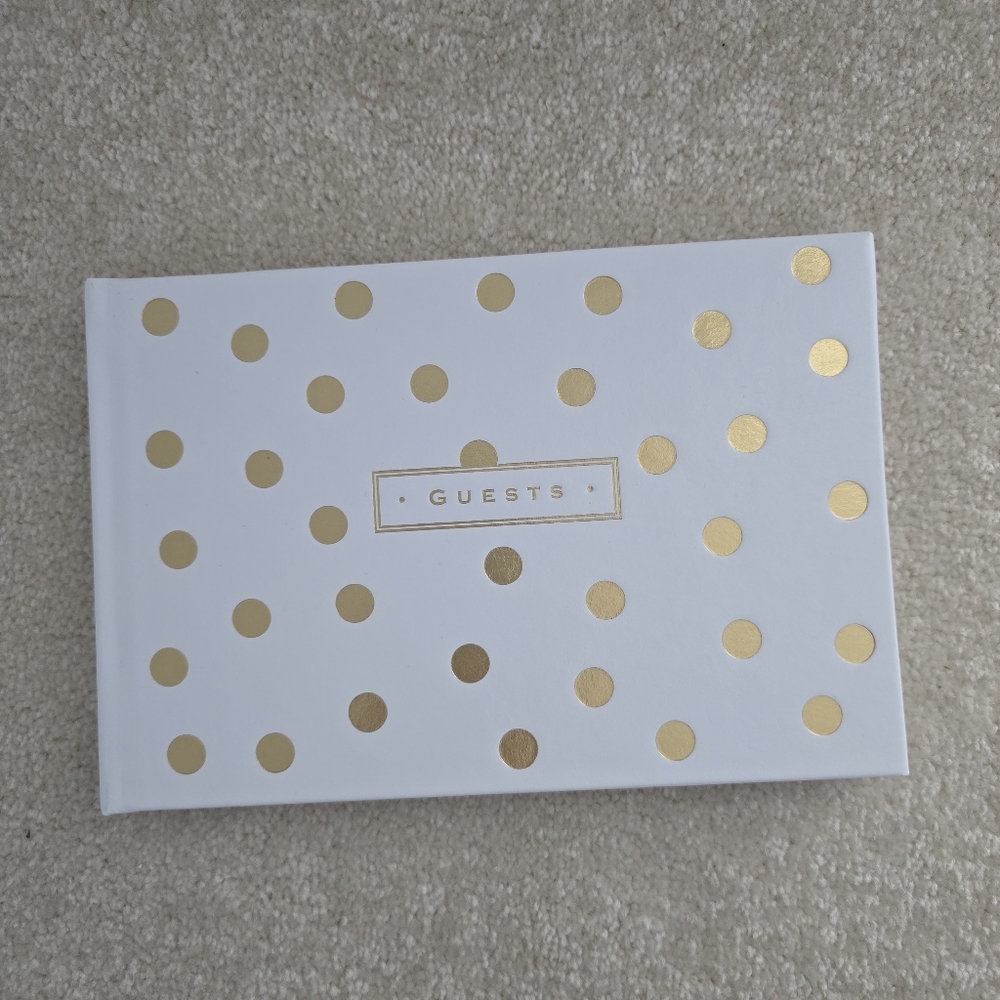 White and Gold Polka Dot Guest Book, NWOT